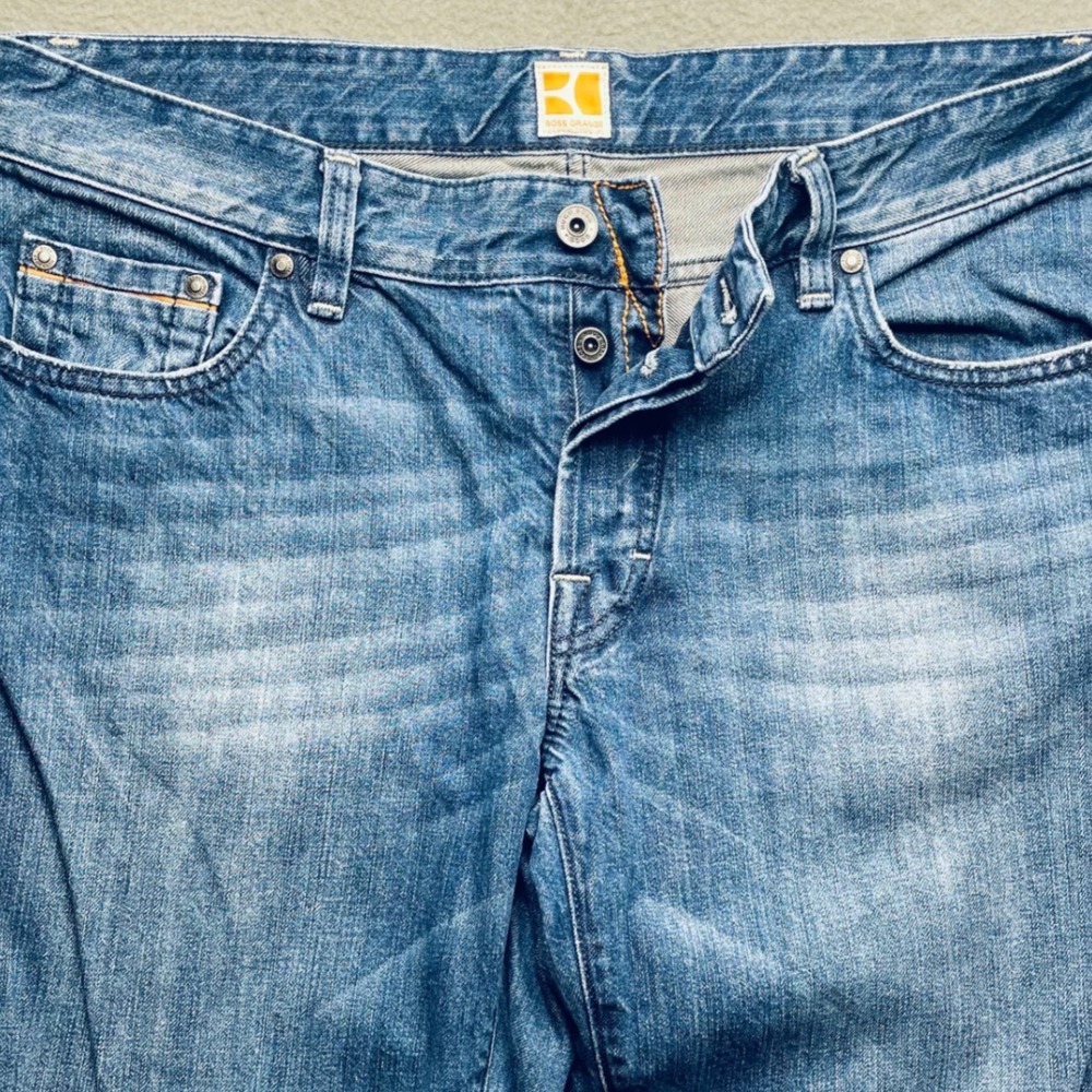 Hugo Boss Orange Men Jeans Cotton Blue Mid Wash 34/34 Straight Leg Designer